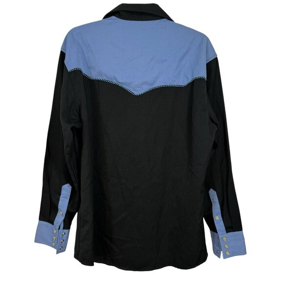 Rudy Lara Western Rockabilly Mens Shirt Size M Black & Blue Pearl Snap Heavy Wgt - Picture 2 of 4